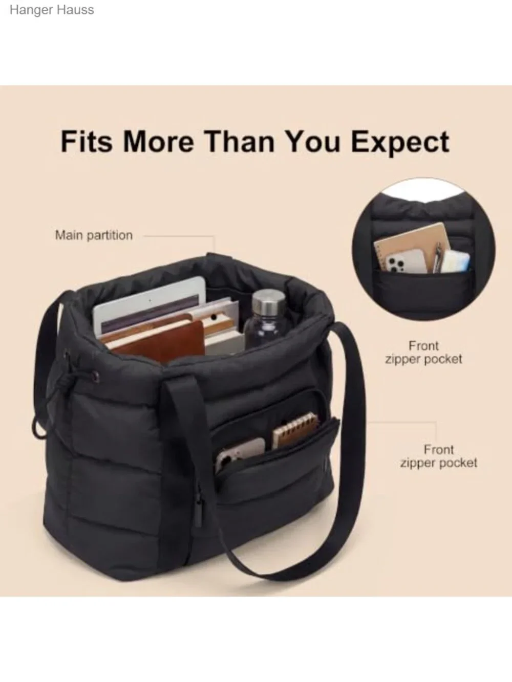 Lightweight Quilted Puffer Tote Bag for Women with Multiple Pockets